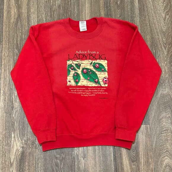 Gildan Other - VTG Advice from a Ladybug Sweatshirt Men's Small Red Heavy Blend Grandma Y2K 00s